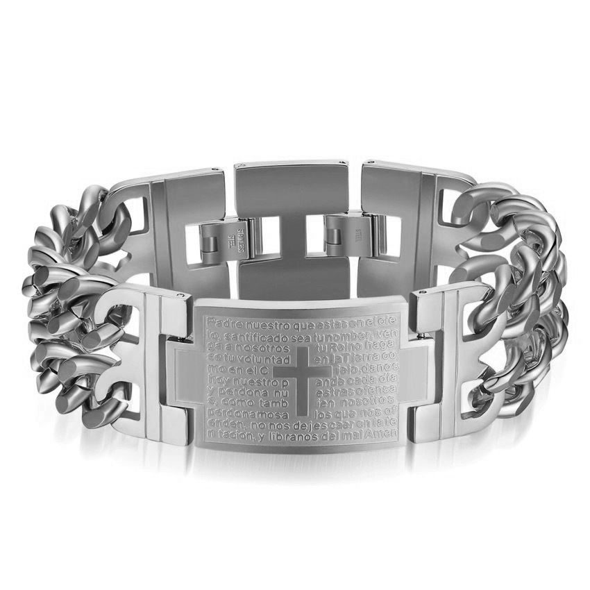 Hot Selling Fashion Hip-Hop Adjustable Braided Cross Titanium Steel Men's Bracelet Jewelry_voghion.com