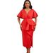 Women's Clothing Plus size Summer Sexy V Neck Ruffled Slit Beaded Evening Dress Celebrity Temperament Banquet Dress_voghion.com
