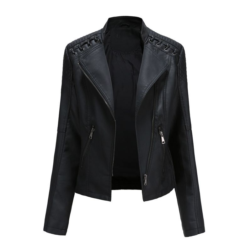 Damenbekleidung Neue Frühlings- und Herbst-Lederjacke Kurze Jacke Slim Fit Dünne Lederjacke Damen-Motorradanzug_voghion.com