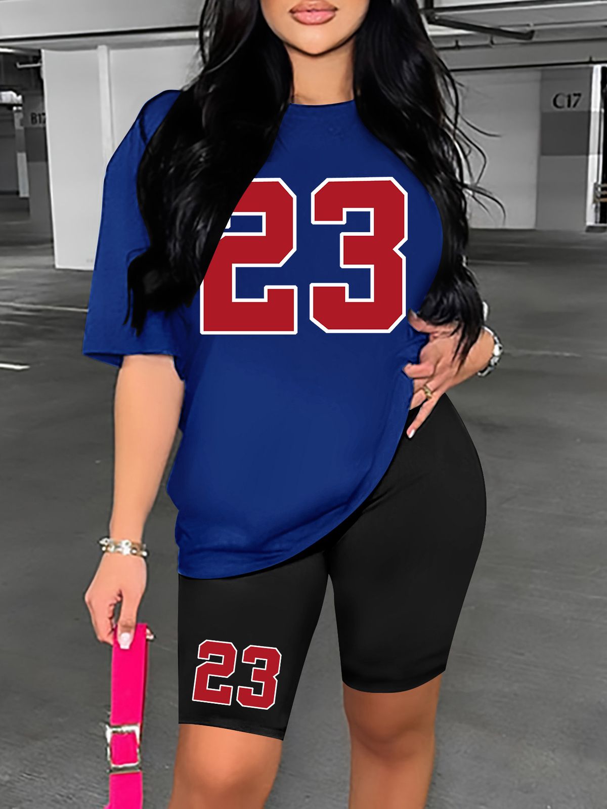 Women's Clothing Solid color all match digital printing two piece short sleeved shorts loose casual spring and summer_voghion.com