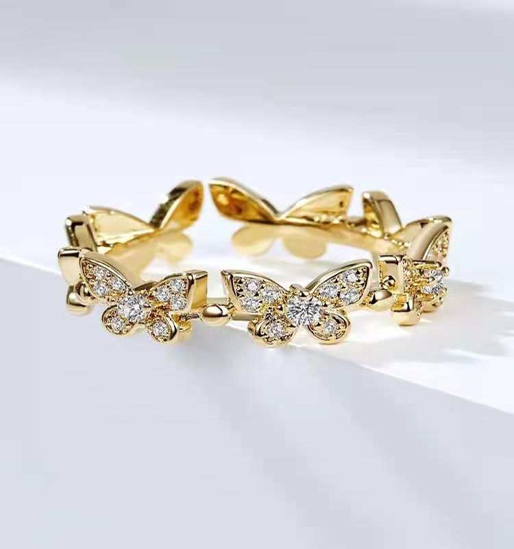 Koreanische Version Mode Persönlichkeit Übertrieben Offene Einstellbare Größe Voller Diamant Schmetterling Unisex Ring Für Zeigefinger_voghion.com