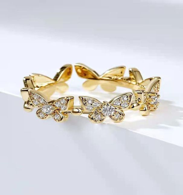 Koreanische Version Mode Persönlichkeit Übertrieben Offene Einstellbare Größe Voller Diamant Schmetterling Unisex Ring Für Zeigefinger_voghion.com