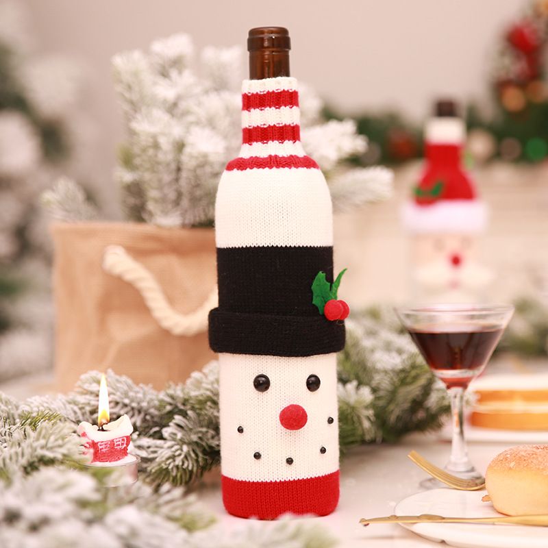 Festive Knitted Wine Bottle Cover - Christmas Champagne & Wine Cozy For Holiday Decor (Santa/Snowman Design)_voghion.com