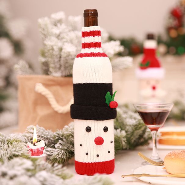 Festive Knitted Wine Bottle Cover - Christmas Champagne & Wine Cozy For Holiday Decor (Santa/Snowman Design)_voghion.com