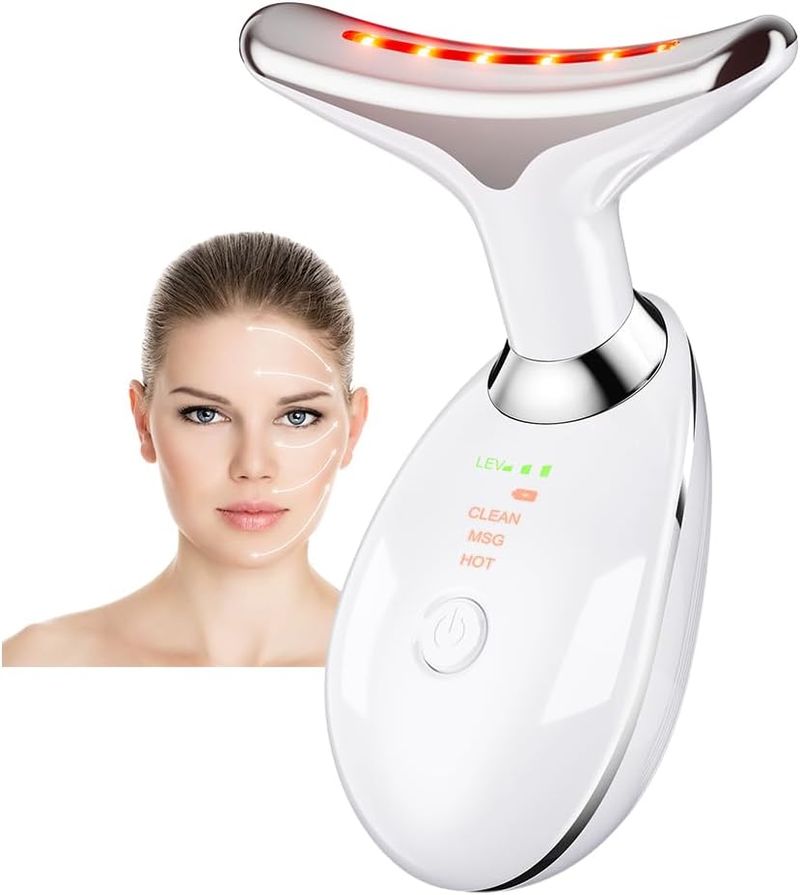 Nackenmassagegerät, multifunktionales Gesichtsmassagegerät, LED-Gesichtsformungswerkzeug (weiß), farbiges Gesichts-Nackenmassagegerät für die Hautpflege_voghion.com