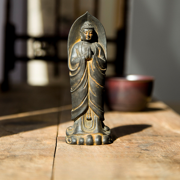 Buda de pie de estilo chino zen con las manos juntas, Shakyamuni, puro, hecho a mano, de escritorio pequeño_voghion.com