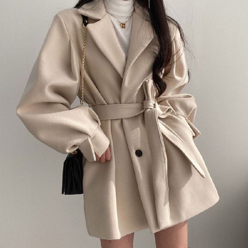 【Longfeng】Thick Woolen British Style Women, Mid-Length Autumn And Winter Trench Coat For Petite Figures_voghion.com