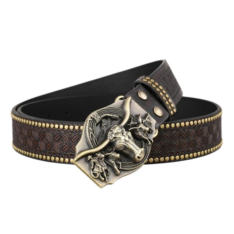 Western Cowboy PU Leathers Men Waist Strap Vintage Engraved Belt for Jeans_voghion.com