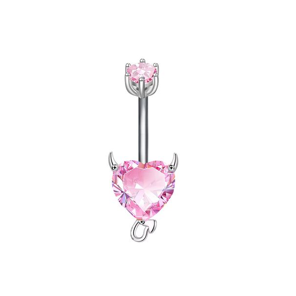 Nuovo piercing all'ombelico in acciaio inossidabile rosa a 6 griffe, stile transfrontaliero, con cuore e zircone a farfalla_voghion.com
