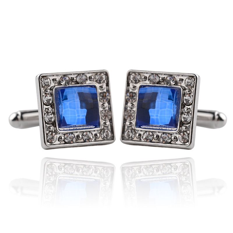 New Round Diamond Crystal Cufflinks Fashion Blue Glass Shirt Cufflinks_voghion.com