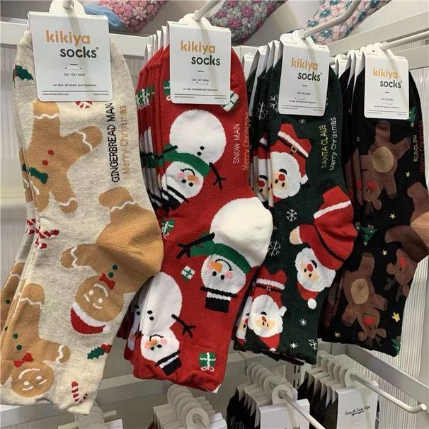 Lillian Cross-Border Festliche Wadenlange Schneemann-Weihnachtsbaum-Socken für Herbst und Winter_voghion.com