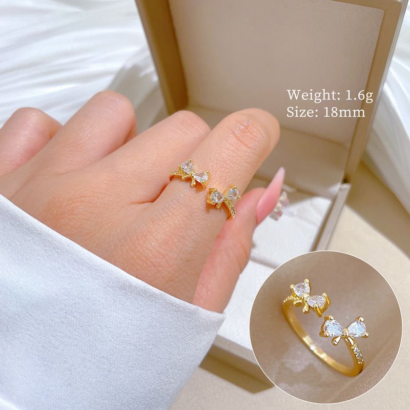 【 Or véritable 】 Nœud en diamant avec ouverture réglable, bague simple faite à la main, bague pour couple_voghion.com