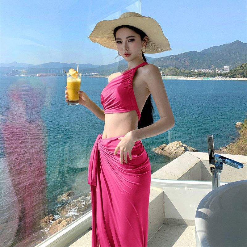 Fashionable Unique Off-Shoulder Vest With High-Waisted Tie And Slit Long Skirt For Women's Internet Celebrity Vacation_voghion.com