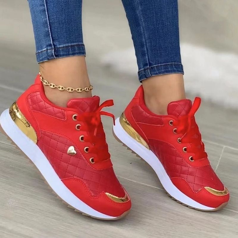 Zapatillas de deporte con plataforma para mujer, zapatos planos informales con cordones para caminar al aire libre, cómodos para mujer_voghion.com