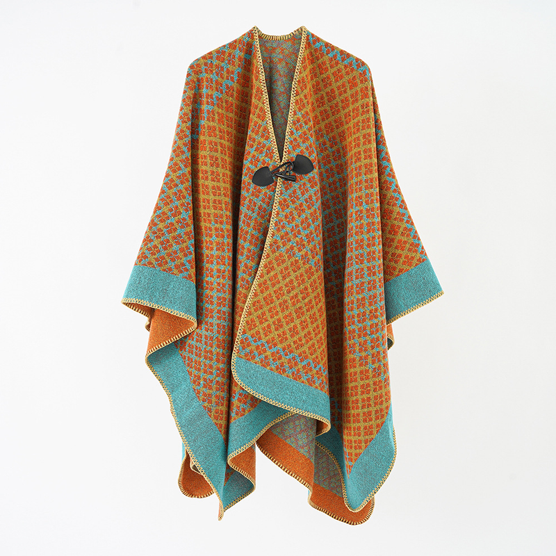 Semplice scialle con bottoni quattro stagioni Sciarpa da viaggio con mantello diviso caldo e spesso stile etnico oversize autunno e inverno per uomo e donna_voghion.com