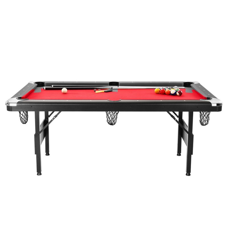 VEVOR Billiards Table, 6.3 Ft Pool Table, Portable Foldable Space-Saving Table, Billiard Table Set Includes Balls, Cues, Chalks And Brush, Black With Red Cloth, Perfect For Family Game Room Kid Adult_voghion.com