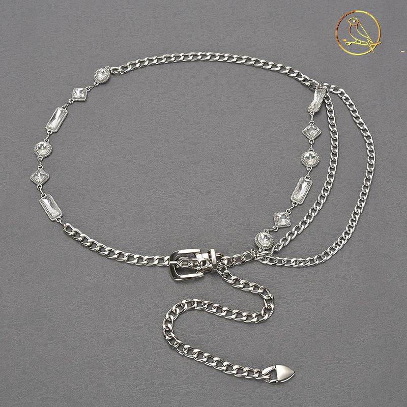 New Fashion Trend Crystal Pendant Versatile Metal Thin Belt Skirt With Dress Waist_voghion.com