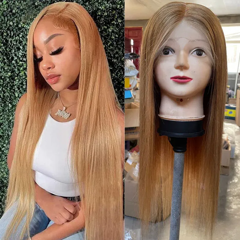 Ξανθιά μεταξωτή βάση, πλήρης δαντέλα, περούκα με μέλι, βραζιλιάνικη ίσια κορυφή, ανθρώπινα μαλλιά για γυναίκες_voghion.com