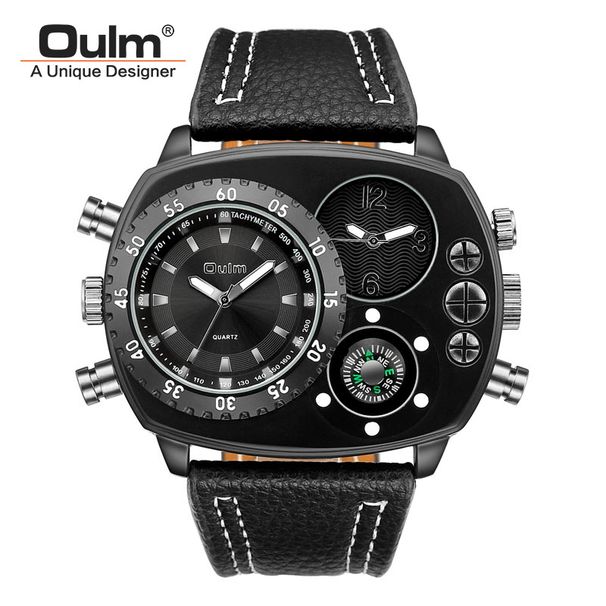 Men's Dual Time Zone Fashion Watch With Compass Design, Large Square Dial, Genuine Leather Strap, Singapore Quartz Movement Luxurious Gift_voghion.com