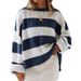 Maglione a righe da donna, a maniche lunghe, vestibilità ampia, girocollo, stile boho, con maniche a campana, in morbido misto rayon, casual, autunno inverno_voghion.com