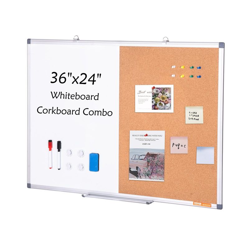 VEVOR 36"x 24" Whiteboard & Cork Board Combo With Aluminum Frame For School Home_voghion.com