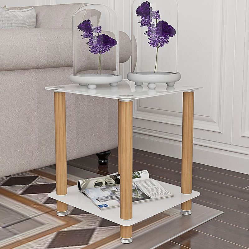 2-Piece White+Oak Side Table , 2-Tier Space End Table ,Modern Night Stand, Sofa Table, Side Table With Storage Shelve_voghion.com