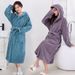 Soft Touch Micro Fleece Huva Morgonrock Plysch Lång Spa Robe Absorberande Morgonrock_voghion.com