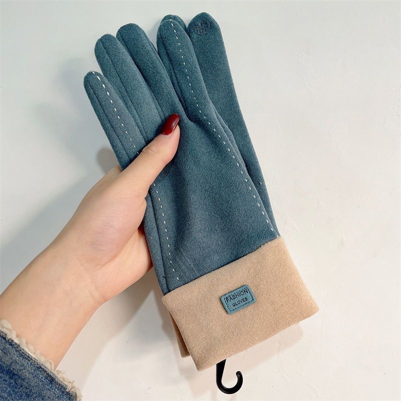 Guantes de gran apariencia, versión coreana cálida de terciopelo de invierno para mujer, linda estudiante, pantalla táctil anticongelante fría, ciclismo y_voghion.com