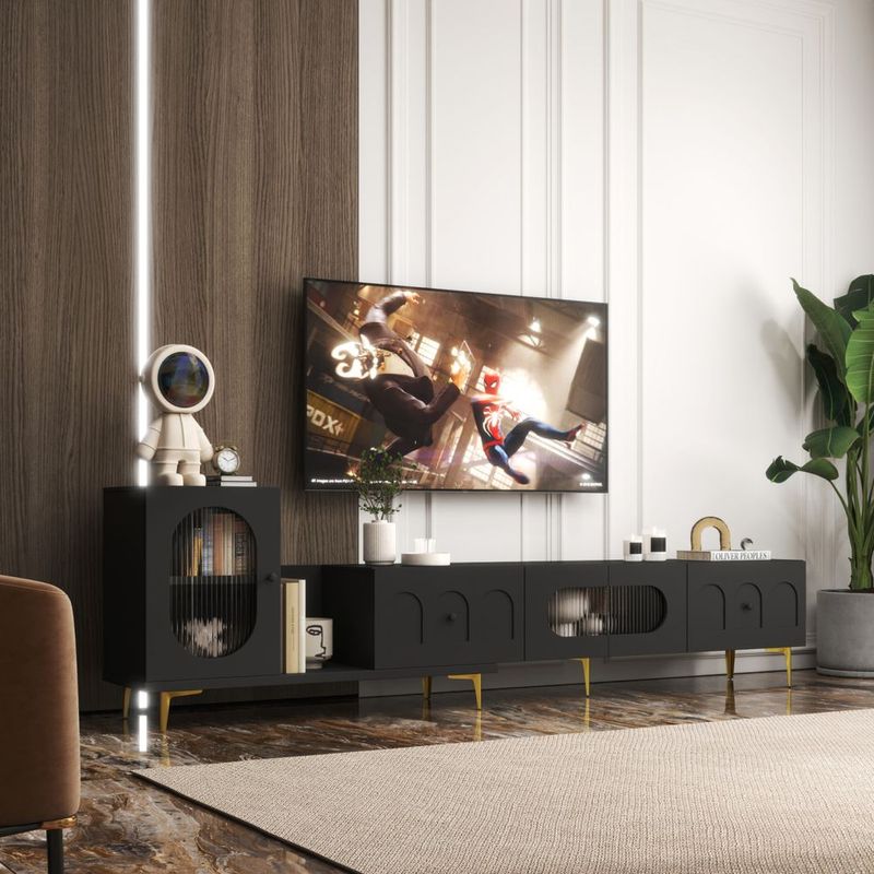 Wood Extendable TV Stand Rectangle Entertainment Center,Media TV Console For Living Room Bedroom_voghion.com