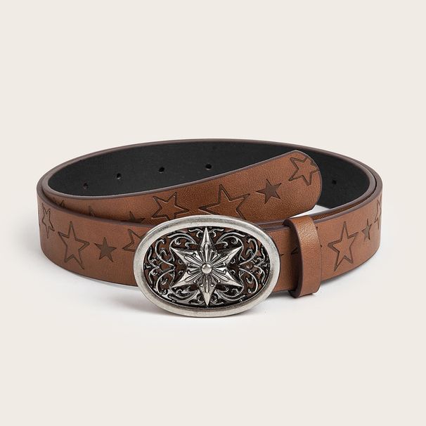 Wind Spicy Girl Daily Brown Texture Button Star Print Pattern Batch Belt For Men And Women_voghion.com