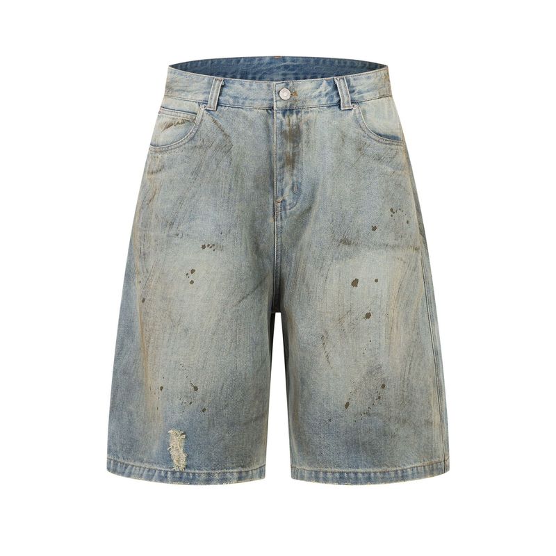 Short en jean d'été ample et droit pour homme, coupe large et décontractée, modèle cinq points, collection 2025_voghion.com