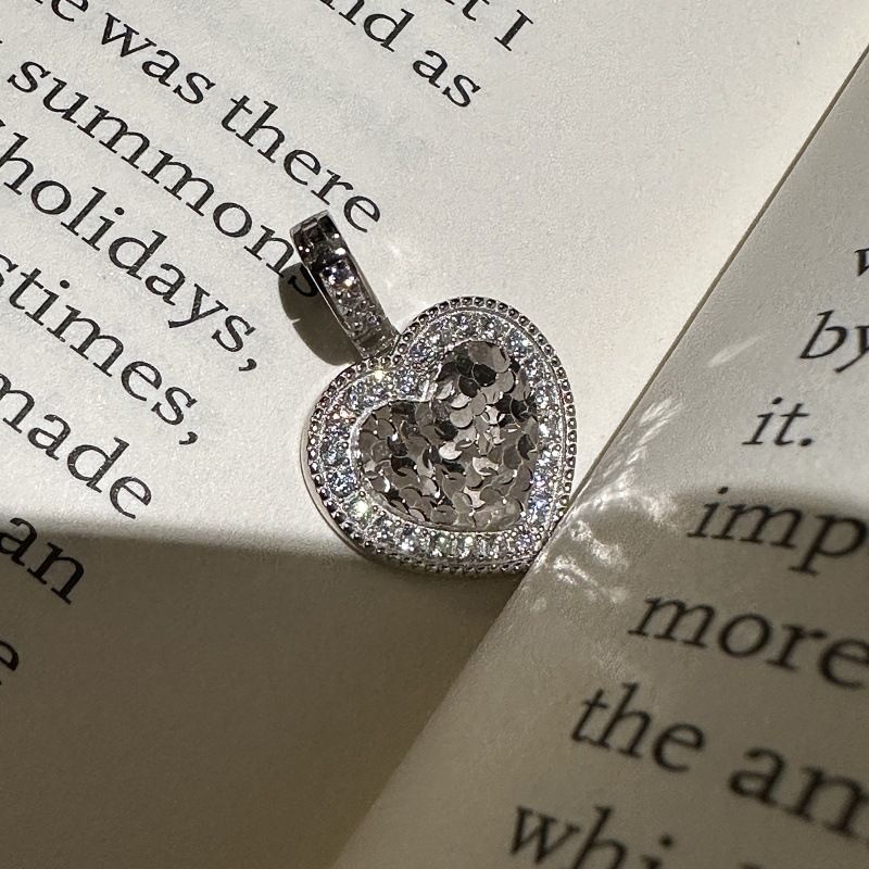 Ciondolo a forma di cuore semplice con ghiaccio tritato in argento Sterling S925, design di nicchia vintage medievale, gioiello leggero_voghion.com