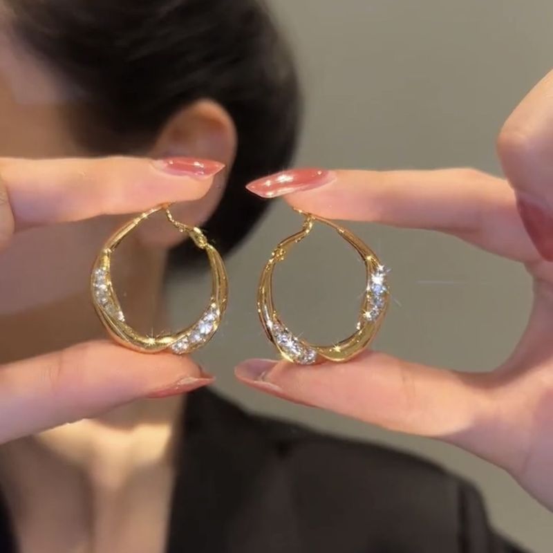 Niche Design Sense Micro Inlaid Ring Earrings Cold Wind High Simple Ins New Temperament Temperament Earrings Circle_voghion.com