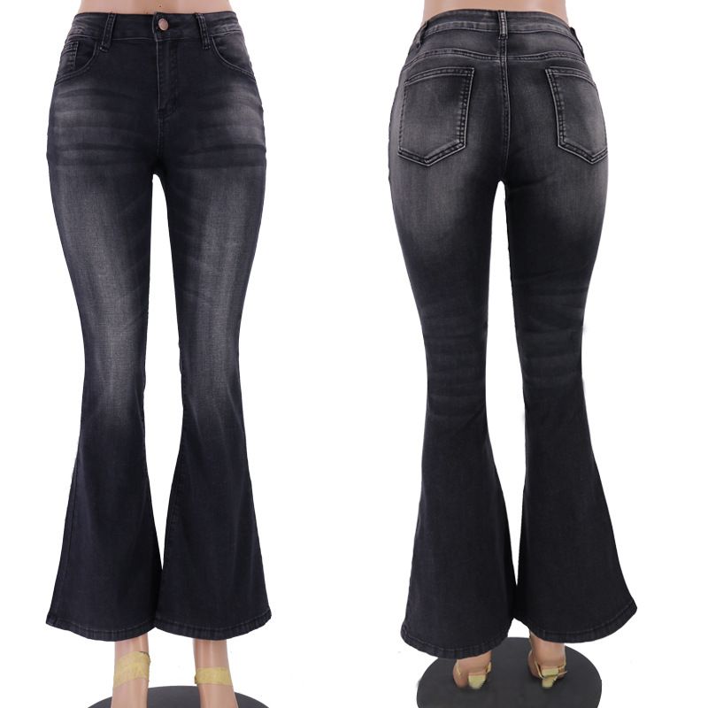 Damen-Hosen, Stretch, niedrige Taille, große Flare-Kleidung, niedrige Taille, enge Passform, Damen-Stretch-Jeans_voghion.com
