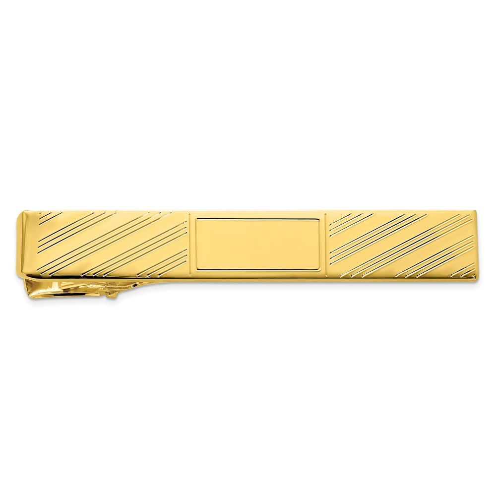 Kelly Waters Gold-plated Lined With Center Square Engravable Tie Bar_voghion.com