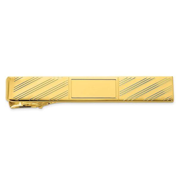 Kelly Waters Gold-plated Lined With Center Square Engravable Tie Bar_voghion.com