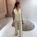 Women's Clothing Suit Gold Button V Neck Knitted Vest Casual Loose Trousers Knitted Two Piece Suit_voghion.com