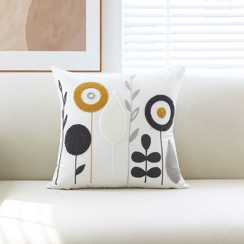 Federa per cuscino ricamata - Federa per cuscino da divano moderna e minimalista (45x45 cm, cotone, staccabile, compatibile con cotone PP, motivi floreali e geometrici)_voghion.com