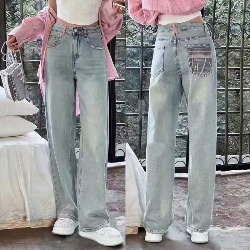 Straight leg jeans for women in winter, with short stature, high waist, drooping feeling, wide legs, loose fit, slimming_voghion.com