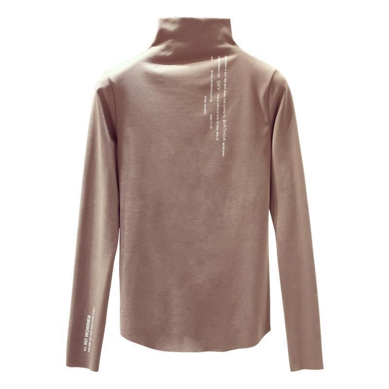 Women's Clothing Plus Velvet New Bottoming Shirt Autumn And Winter T Shirt Half High Collar Slim Long Sleeved Top _voghion.com