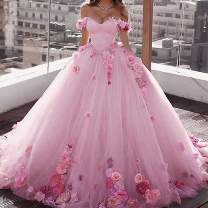Eine Schulter Prinzessin Rock Liebsten Coming Of Age Zeremonie Kleid Elegante 3D Blume Ärmel Ballkleid Formale Süße Drei Dimensionale_voghion.com