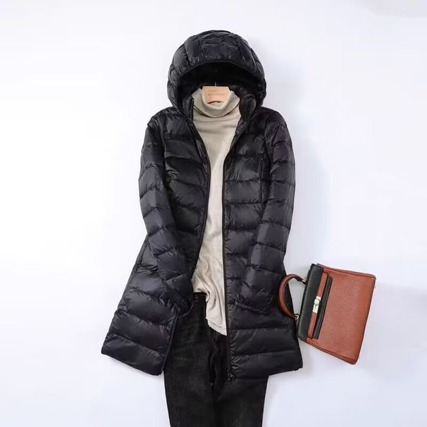 Plus Size Lightweight Down Coat For Women, Oversized Long Puffer Jacket With Detachable Hood, Ultra Thin Warm Winter Coat For Curvy Ladies_voghion.com