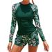 Costume da bagno da donna con boxer diviso con protezione solare stampato a maniche lunghe_voghion.com