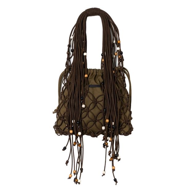 Borsa da donna casual monospalla con tracolla in corda di cotone intrecciata con perline, modello primavera ed estate 2025, nuova nicchia di design_voghion.com