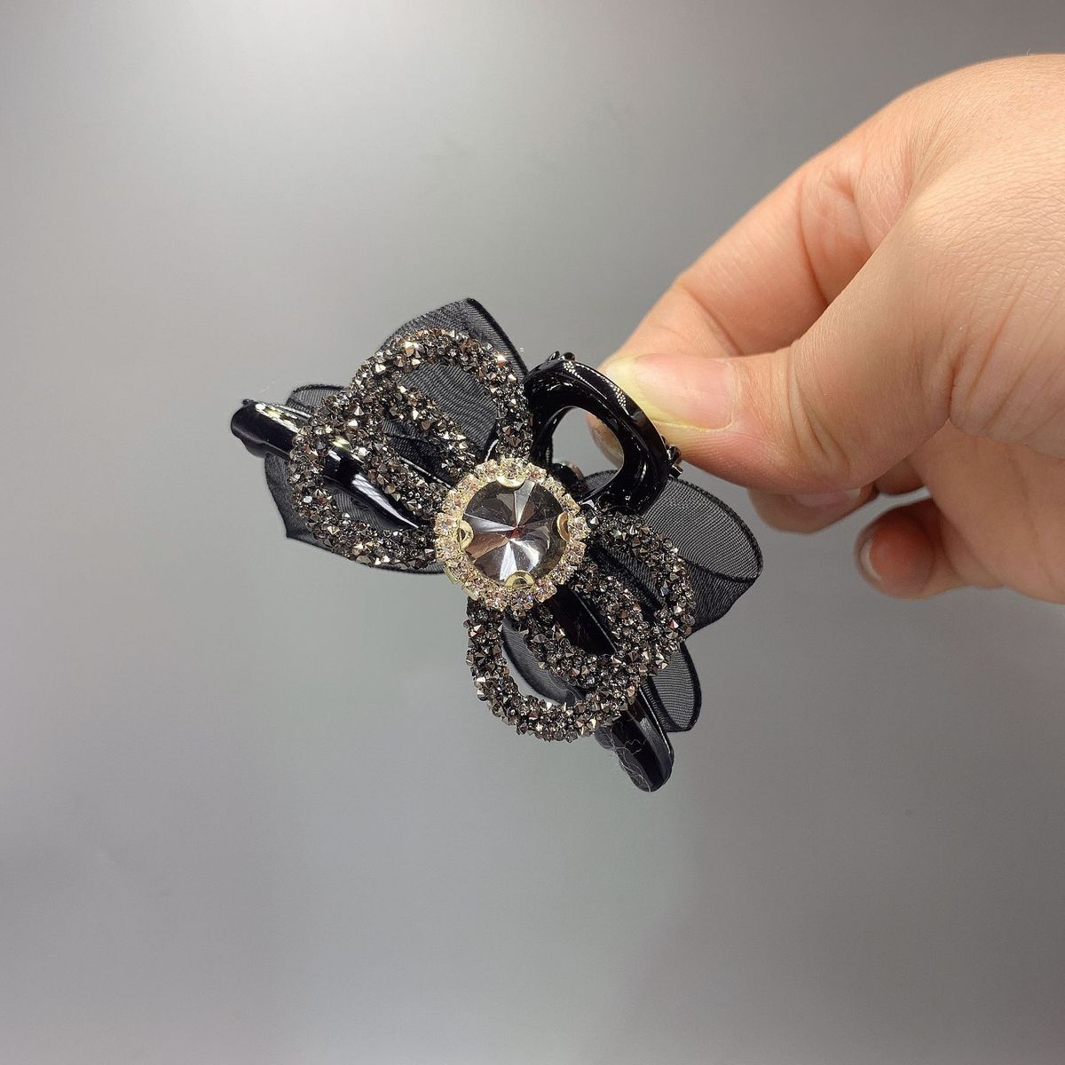 Korejska različica lahke luksuzne polne diamantne pentlje, majhne sponke za grablje, elegantne princesine sponke za stranske frufruje, vrhunske mrežaste sponke za lase z delnim vezanjem_voghion.com