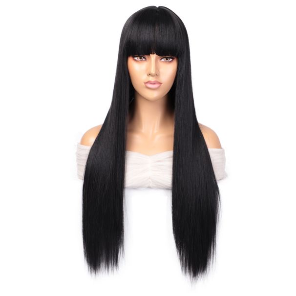 Perücke Fraeprücke Chemesch Faser Héichtemperatur Seid Riicht Hoer Pony Laang Riicht Hoer Atmungsaktiv Perücke_voghion.com