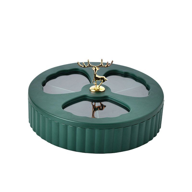 Nordic Style Luxury Plastic Snack Serving Tray With Transparent Cover Household Dry Fruit Nuts Storage Box With Elk Handle NEW_voghion.com