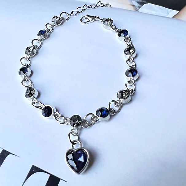 Ocean Heart Girl Anklet Simple Fashion Versatile Alloy Inlaid Heart-Shaped Foot Jewelry_voghion.com