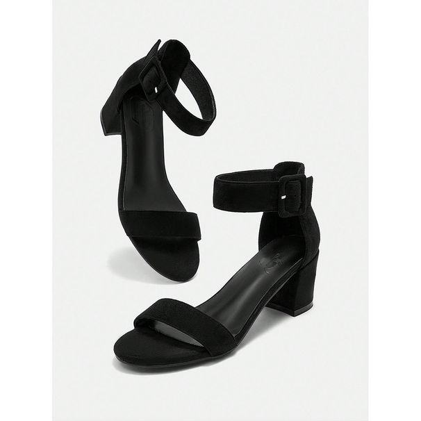 Big Size Thick Heels Women's New Retro Suede Black Round Head Open-toe Sandals_voghion.com
