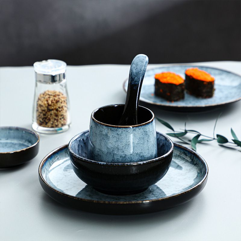 Stil japonez High End Light Luxury Western Style Ceramic Wing Bowl Farfurie Lingurita Cup Hotel Restaurant Masa Set de tacamuri patru piese_voghion.com